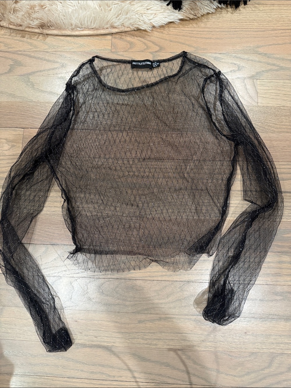 PrettyLittleThing Black Sheer Long Sleeve Mesh Top
